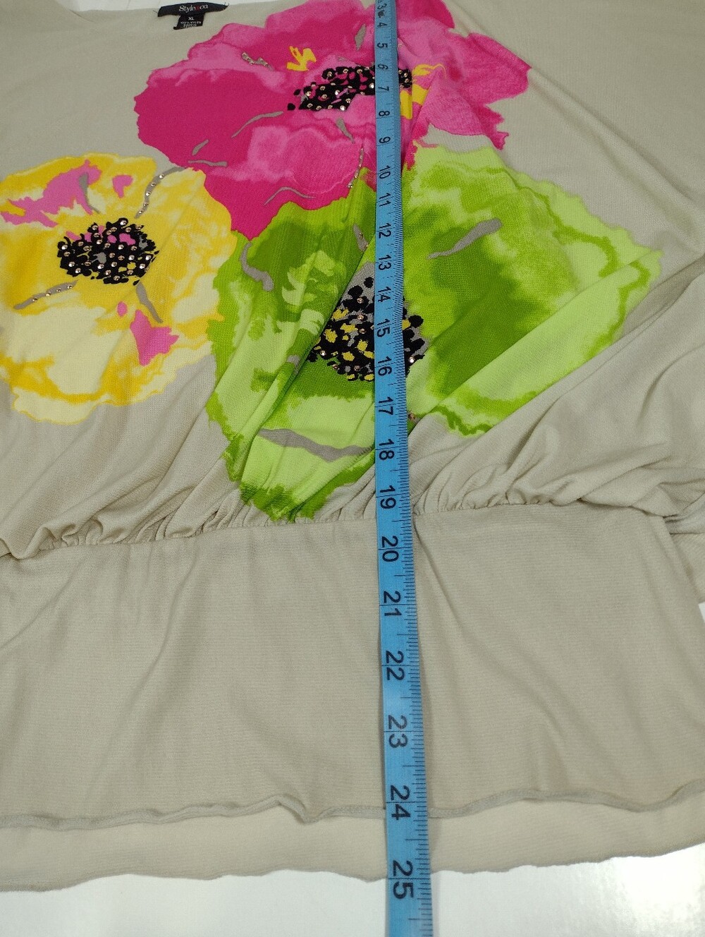 Style & Co. Light Beige Tunic with Pink, Yellow & Green Floral Print - Picture 8 of 9